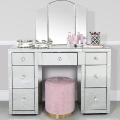 Beverly 7 Drawer Silver Mirrored Dressing Table Vanity Table