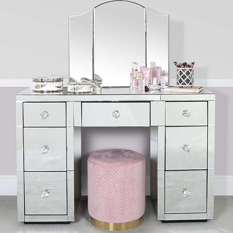Beverly 7 Drawer Silver Mirrored, Dressing Table Vanity