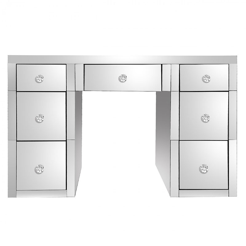 Beverly 7 Drawer Silver Mirrored, Mirrored 7 Drawer Vanity Dressing Table In Silver