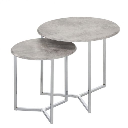 Nest Of 2 End Side Tables With Chrome Frames And Cement Print Tops