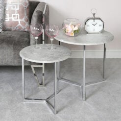 Nest Of 2 End Side Tables With Chrome Frames And Cement Tops