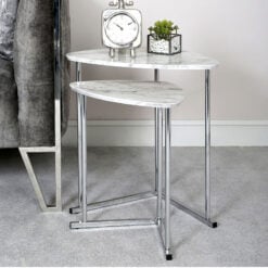 Nest Of 2 End Side Tables With Chrome Frames And White Marble Effect Tops