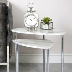 Nest Of 2 End Side Tables With Chrome Frames And White Marble Tops