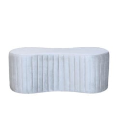 Silver Fabric Deeply Padded Tufted Bench Ottoman