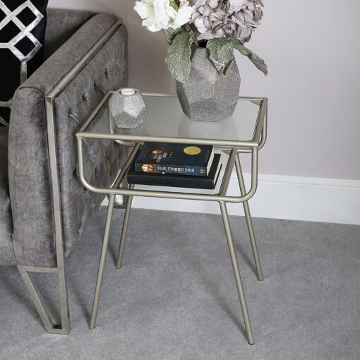 Silver Metal And Glass Contemporary End Side Table Bedside Table