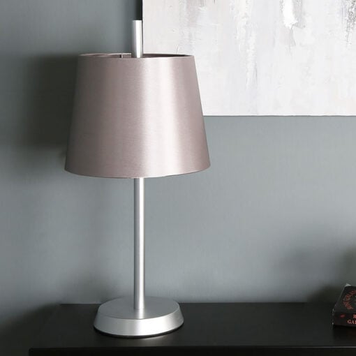 Silver Metal Table Lamp With Silver Shade 52cm