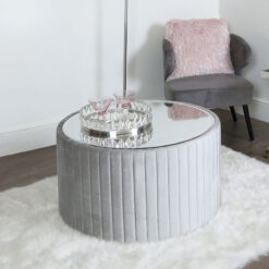Silver Tufted Coffee Table With Mirrored Top