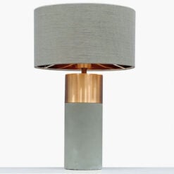 Table Lamp With A Grey And Copper Base And A Grey Linen Shade 50cm
