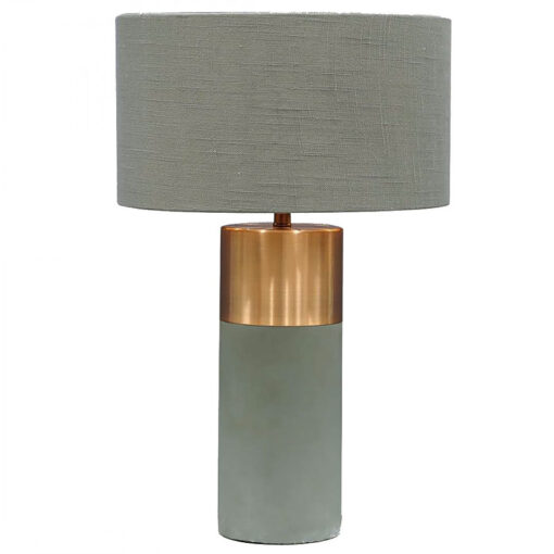 Table Lamp With A Grey And Copper Base And A Grey Linen Shade 50cm