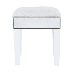 Victoria Crushed Velvet Mirrored Dressing Stool With White Gloss Legs
