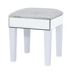 Victoria Crushed Velvet Mirrored Dressing Stool With White Gloss Legs