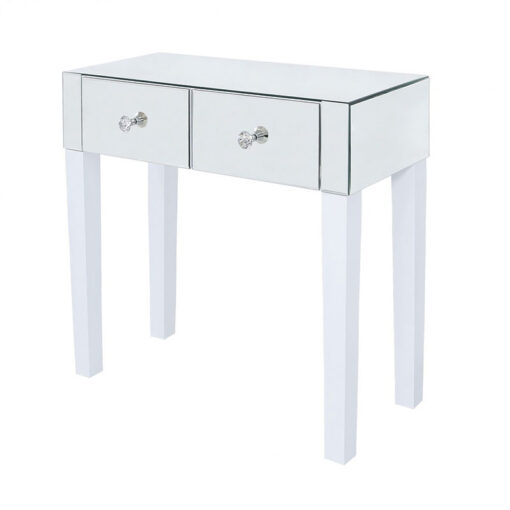 Victoria Mirrored 2 Drawer Console Hallway Table With White Gloss Legs