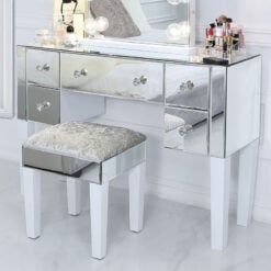 Victoria Mirrored 5 Drawer Dressing Table With White Gloss Legs