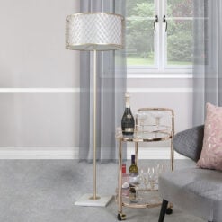 Gold Metal And White Marble Floor Lamp With Marrakech Mesh Shade