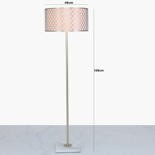 Gold Metal And White Marble Floor Lamp With Marrakech Mesh Shade