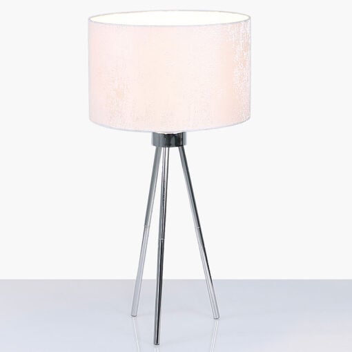 Hollywood Chrome Tripod Table Lamp With White Cotton Shade 63cm