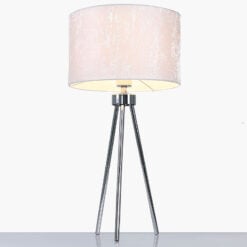 Hollywood Chrome Tripod Table Lamp With White Cotton Shade 68cm
