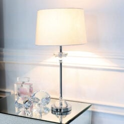 Metal And Glass Table Lamp With White Brushed Style Cotton Shade 54cm