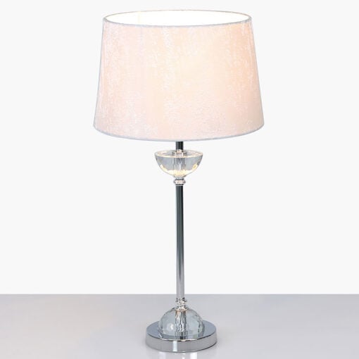 Metal And Glass Table Lamp With White Brushed Style Cotton Shade 54cm
