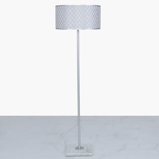 Silver Metal And White Marble Floor Lamp With Marrakech Mesh Shade