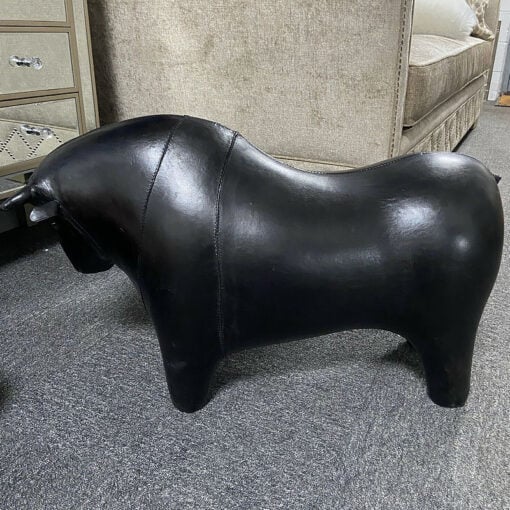 Genuine Handmade Black Leather Spanish Bull Animal Stool Footstool