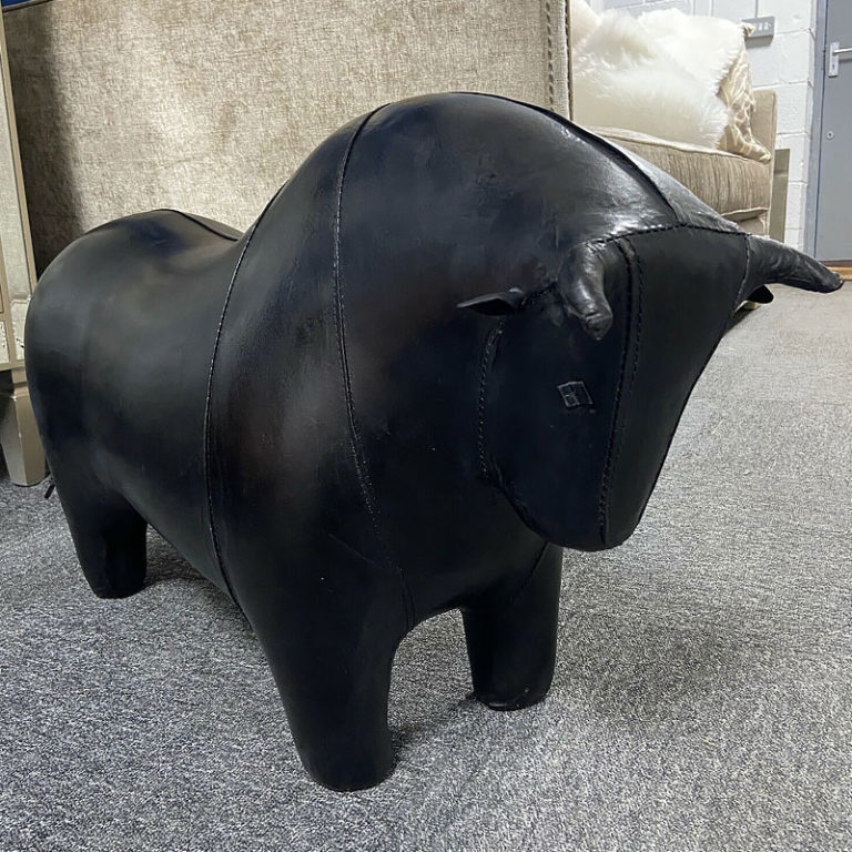 Genuine Handmade Black Leather Spanish Bull Animal Stool Footstool