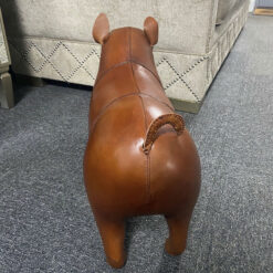 Genuine Handmade Brown Leather French Bulldog Animal Stool Footstool