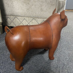 Genuine Handmade Brown Leather French Bulldog Animal Stool Footstool