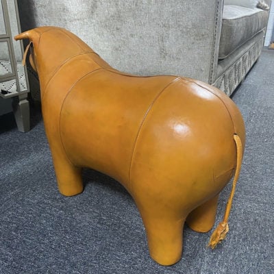 Genuine Vintage Handmade Tan Brown Leather Bull Animal Stool Footstool ...