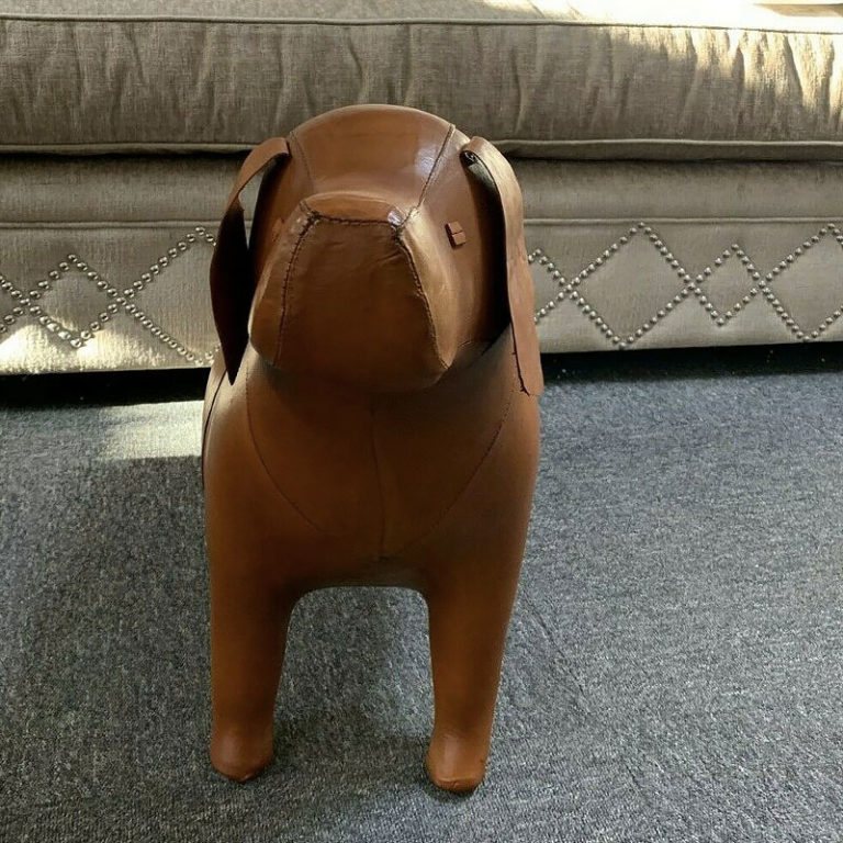 Handmade Large Brown Leather Dog Animal Character Picture Perfect Home