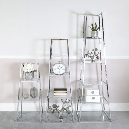 Otis Small Metal and Clear Glass Ladder Style Shelving Display Unit