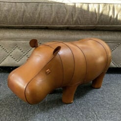Small Genuine Handmade Leather Hippo Character Animal Footstool Pouffe
