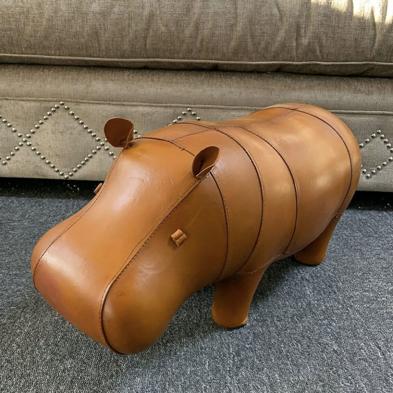 Genuine Handmade Leather Hippo Character Animal Picture Perfect Home