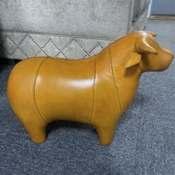 Small Genuine Vintage Handmade Tan Brown Leather Bull Stool Footstool