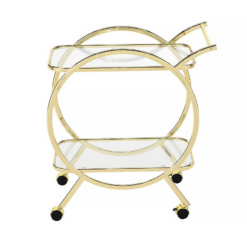 Bailey Drinks Trolley With Circular Gold Frame And Clear Glass Shelves