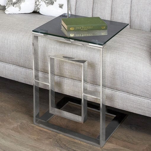 Plaza Contemporary Stainless Steel Smoked Glass Sofa Table Side Table