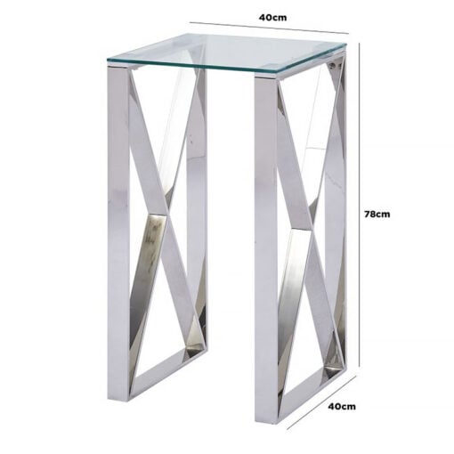 Zenn Contemporary Stainless Steel Clear Glass Telephone Side End Table