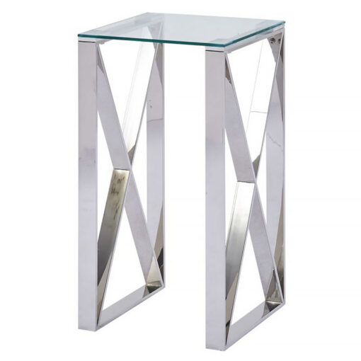 Zenn Contemporary Stainless Steel Clear Glass Telephone Side End Table