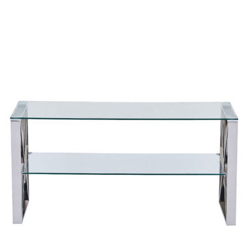 Zenn Stainless Steel Clear Glass Entertainment Media Unit TV Stand