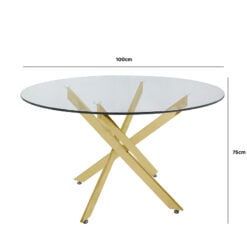 Aurelia Gold Metal And Clear Glass Round Medium Dining Table