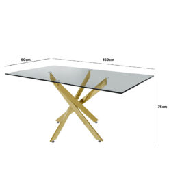 Aurelia Gold Metal And Glass Rectangular Dining Table 160cm