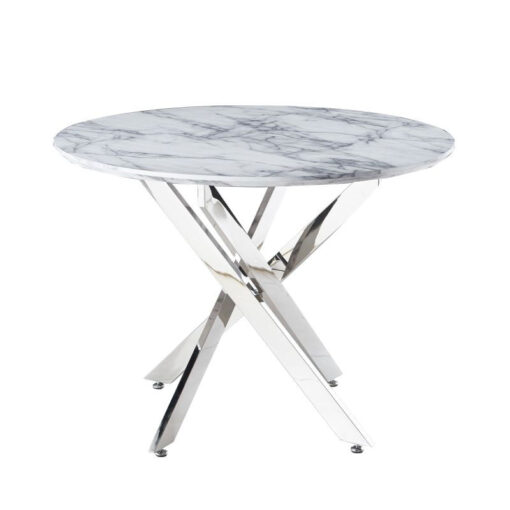Aurelia Medium Chrome Round Dining Table Kitchen Table With Marble Effect Top