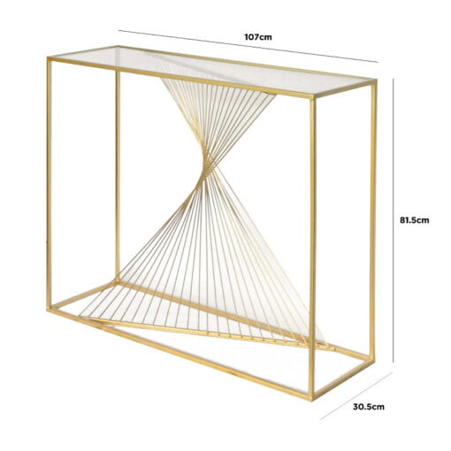 Ava Gold Metal And Clear Glass Console Table With Unique Design