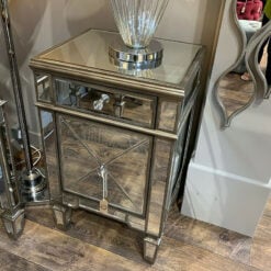 Belfry Champagne Gold Mirrored Glass 1 Drawer 1 Door Bedside Cabinet