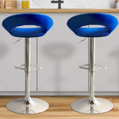 Blue Velvet And Chrome Orb Kitchen Bar Stool