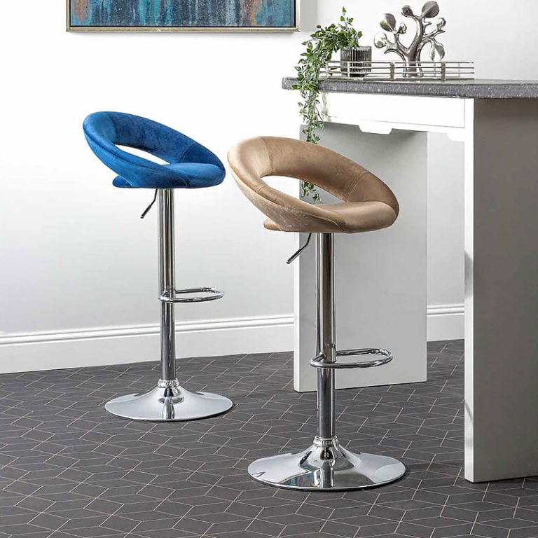 Blue Velvet And Chrome Orb Kitchen Bar Stool Picture Perfect Home