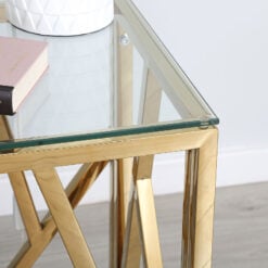 Claudette Gold Metal And Glass Telephone Table End Table Side Table