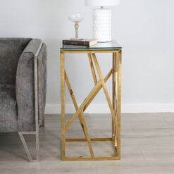 Claudette Gold Metal And Glass Telephone Table End Table Side Table