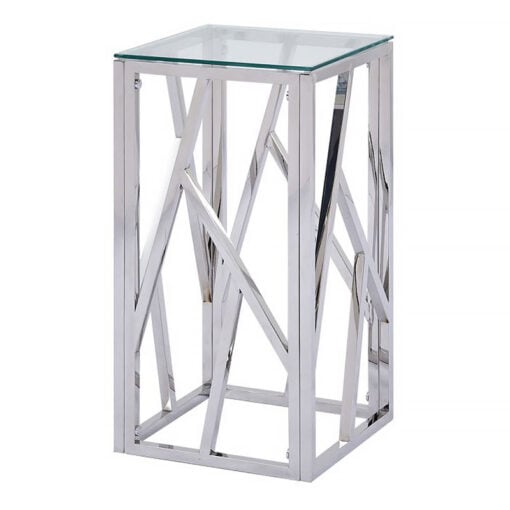 Claudette Stainless Steel And Glass Telephone Table End Side Table