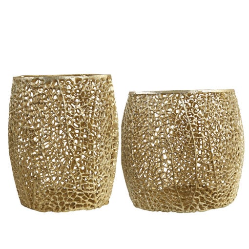 Coralie Set Of 2 Gold Metal Side End Tables With A Coral Pattern